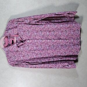 04112 Talbots pink floral print cotton L/S button up shirt L
